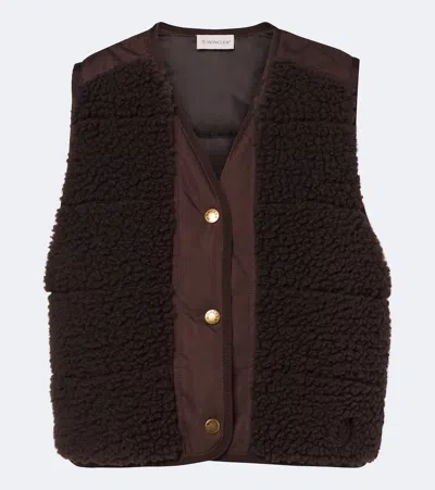 Moncler Paneled Teddy Vest In Brown