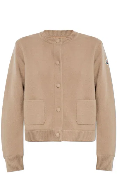 Moncler Padded Wool Cardigan In Beige
