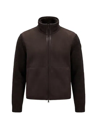 Moncler Panelled High-neck Bomber Jacket In Brown