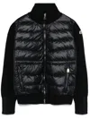 Moncler Black Quilted Cardigan With High Neck And Logo Patch On The Sleeve In Wool And Tech Fabric B In Schwarz