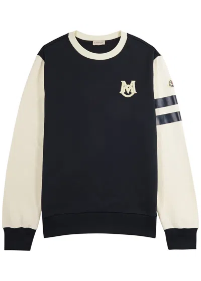 Moncler Panelled Logo Cotton Sweatshirt In Navy