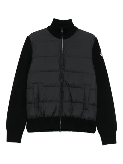 Moncler Panelled Padded Cardigan In Black