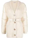 Moncler Panelled Padded Cashmere-wool Cardigan In Neutrals