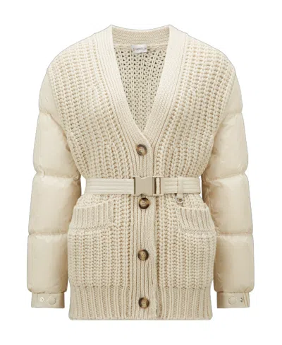 Moncler Panelled Padded Cashmere-wool Cardigan In White