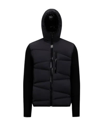 Moncler Panelled Padded Hooded Jacket In Black