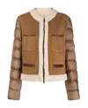 Moncler Panelled Padded Suede Bomber Jacket In Nude