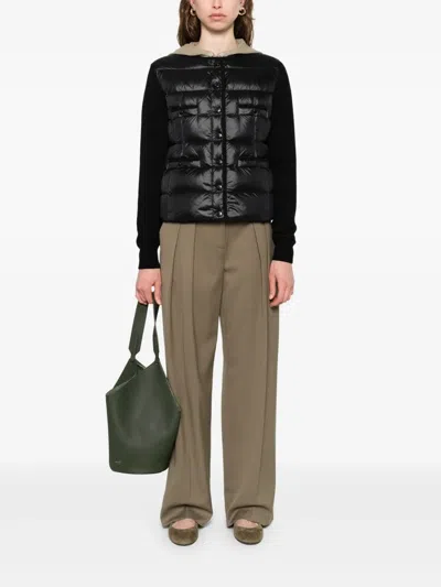 Moncler Panelled Quilted Cardigan In Green