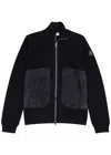 MONCLER PANELLED RIBBED COTTON-BLEND CARDIGAN