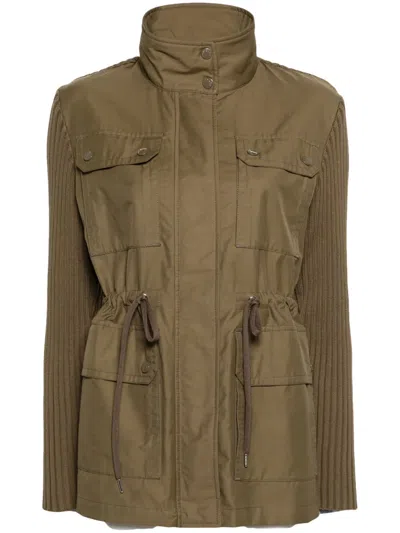 Moncler Knit-panelled Military Jacket In Green