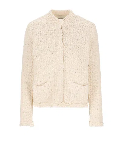 Moncler Panelled Tweed Padded Cardigan In White