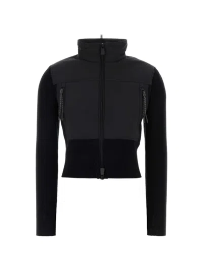 Moncler Cotton Jacket High Collar Ribbed Cuffs Hem In Black