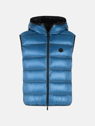 Moncler Blue Sleeveless Hood Jacket In Animal Print