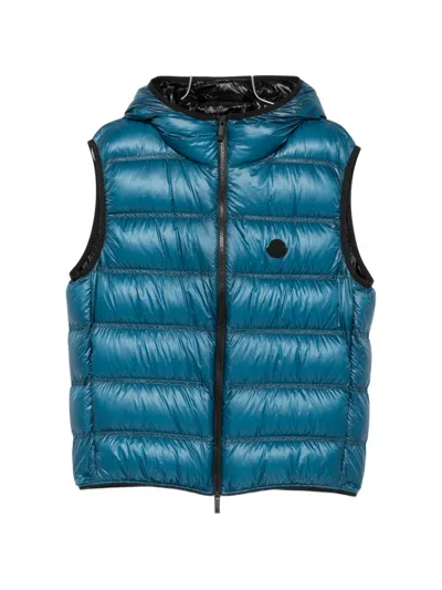 Moncler Mens Petrol Blue Panestrel Down Brand-logo Woven Gilet