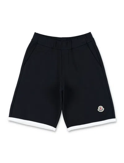 Moncler Kids'  Pantaloni Corti In Jersey Di Cotone Con Logo In Blue