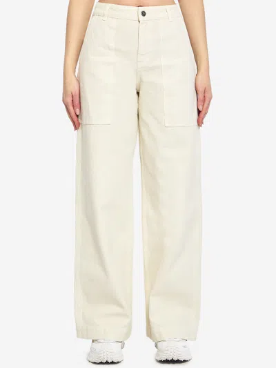 Moncler Cotton Pants With Leather Logo. In White