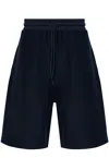 Moncler Black Logo Embossed Track Shorts In Blue