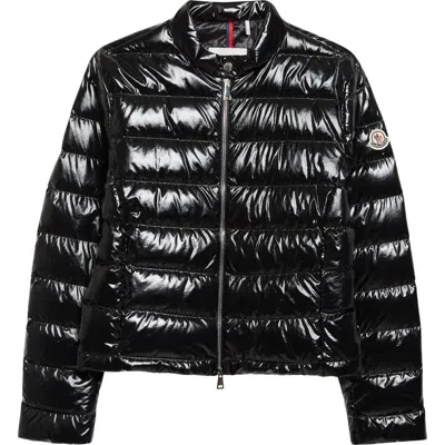 Moncler Papillon Crop Lacquered Nylon Puffer Jacket In Black
