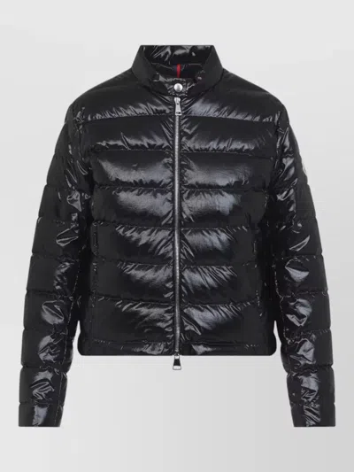 Moncler Papillon High Collar Puffer Quilted Jacket In Blue