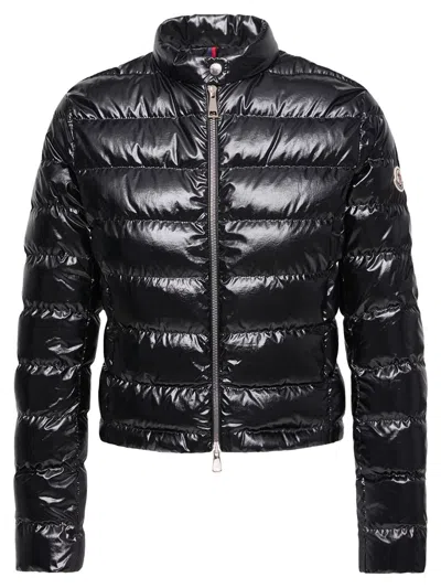 Moncler Papillon Short Down Jacket With Glossy Finish In Black