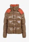 Moncler Parana Hooded Cropped Down Jacket In Brown