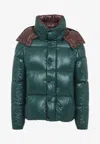 Moncler Parana Glossy Hooded Short Down Jacket Clothing In Green