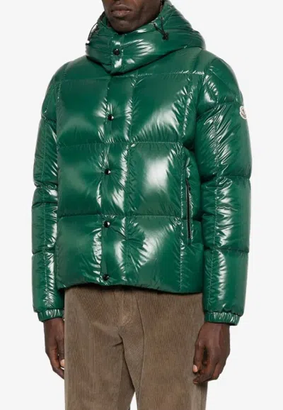 Moncler Parana Glossy Hooded Short Down Jacket Clothing In Green