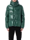 Moncler Parana Glossy Hooded Short Down Jacket Clothing In Green