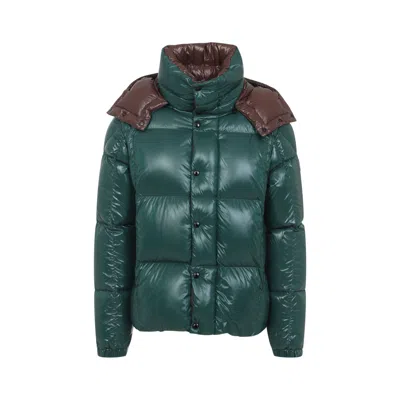 Moncler Parana Glossy Hooded Short Down Jacket In Green