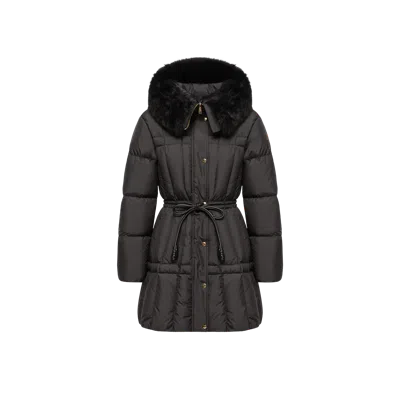 Moncler Parka Courte À Capuche Et Bordure En Shearling Solennel, Femme, Noir, Taille: 0 In ブラック