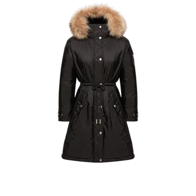 Moncler Parka Matelassée Longue À Capuche Et Bordure En Shearling Moustique, Femme, Noir, Taille: 0