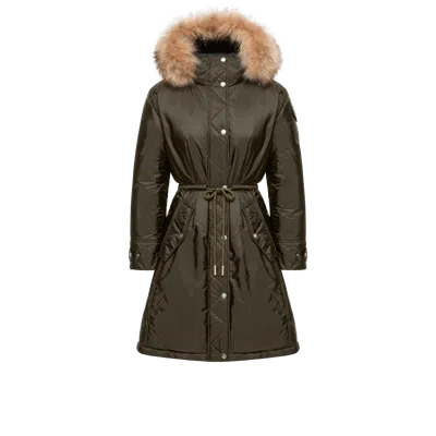 Moncler Parka Matelassée Longue À Capuche Et Bordure En Shearling Moustique, Femme, Vert, Taille: 0