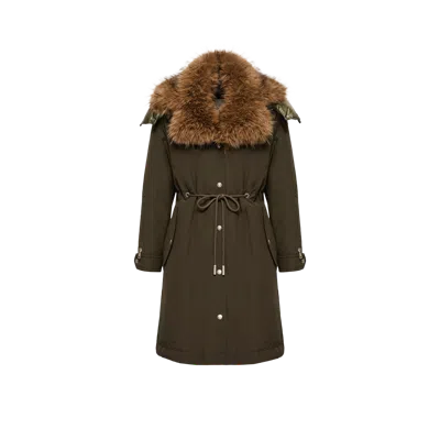 Moncler Halicte Down Parka With Removable Faux Fur Lining In Green