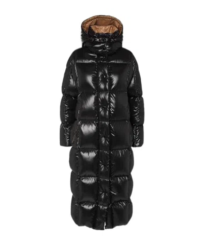 Moncler Parnaiba Long Shiny Nylon Down Jacket In Black