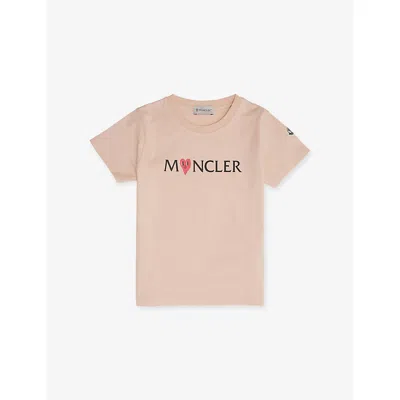 Moncler Kids' Pastel Pink Logo-patch Short-sleeve Cotton T-shirt 4-14