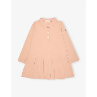 Moncler Kids' Pastel Pink Pleated Long-sleeves Stretch-cotton Piqué Dress 3 Months-3 Year