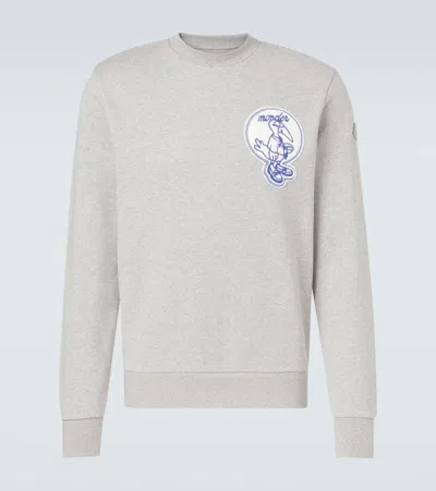 Moncler Patch-appliqué Cotton Fleece Sweatshirt In Gray