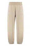 Moncler Sport Trousers With Patch And Elastic Ankle Cuffs In Brown