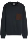 Moncler Patch Pocket Cotton And Cashmere-blend Sweatshirt In Blue