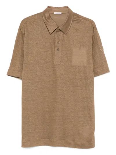 Moncler Patch-pocket Linen Polo Shirt In Brown