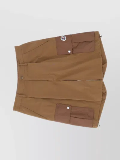 Moncler Patched Pocket Belted Shorts In Brown