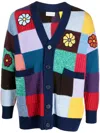 Moncler Patchwork-design Crochet Cardigan In Blue