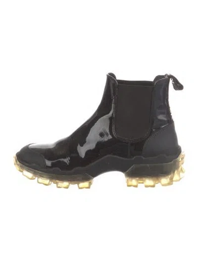 Pre-owned Moncler Patent Leather Chelsea Boots In Black
