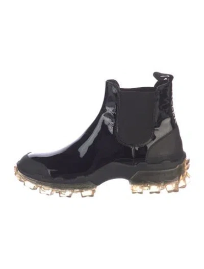 Pre-owned Moncler Patent Leather Chelsea Boots In Blue