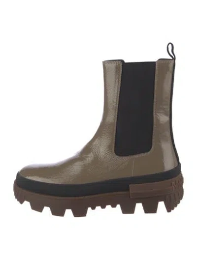 Pre-owned Moncler Patent Leather Chelsea Boots In Neutrals