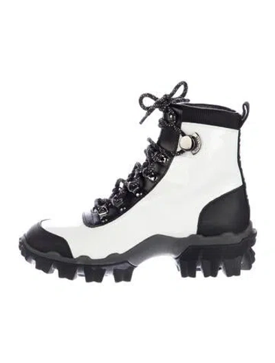Pre-owned Moncler Patent Leather Colorblock Pattern Combat Boots In Multi