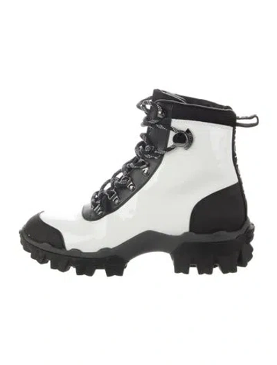 Pre-owned Moncler Patent Leather Colorblock Pattern Combat Boots In Multi