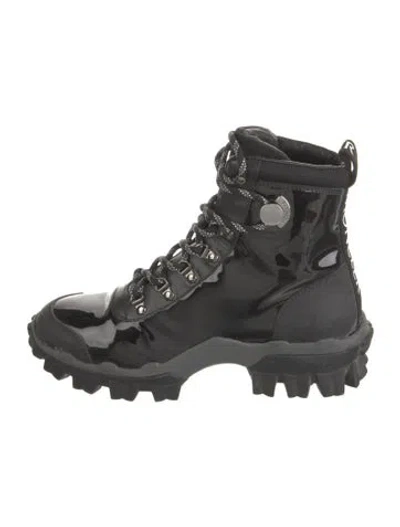Pre-owned Moncler Patent Leather Combat Boots In Black