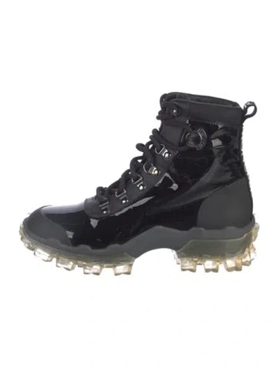 Pre-owned Moncler Patent Leather Combat Boots In Black