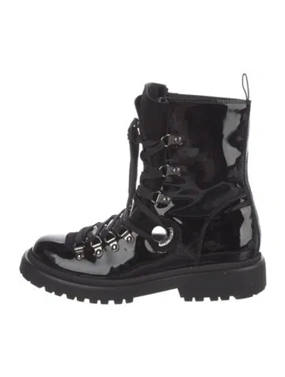 Pre-owned Moncler Patent Leather Combat Boots In Black
