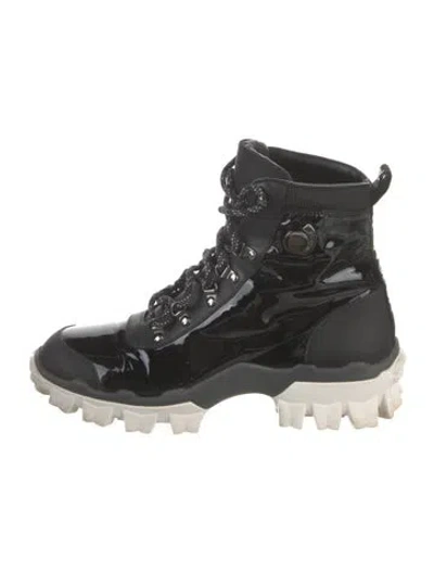Pre-owned Moncler Patent Leather Combat Boots In Black